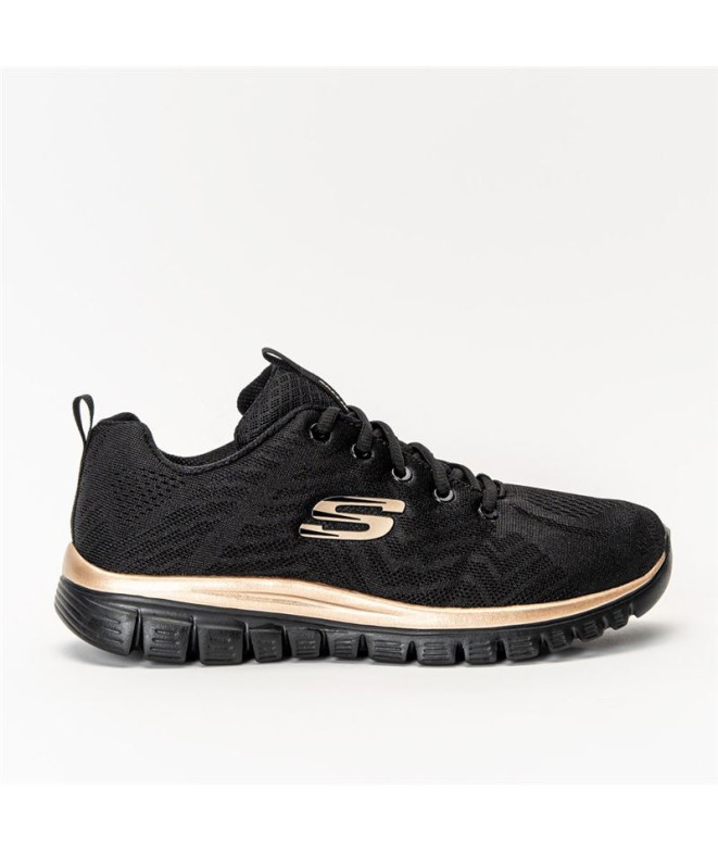 Chaussures Skechers Graceful-Get Connect Femme Maille noire/bordures or rose