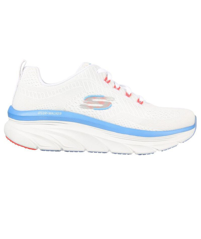 Chaussures Skechers D'Lux Walker-Fresh F Femme Maille blanche/bordures roses et bleues