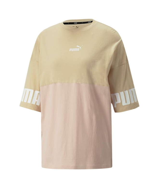 T-Shirt Puma Power Colorblock para mulher Bege