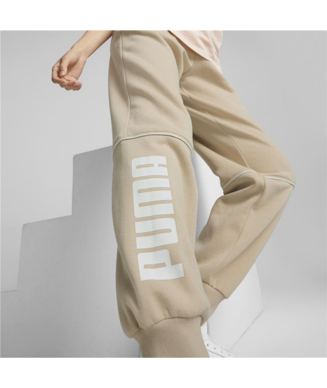 Calças Puma Power Colorblock Bege para mulher