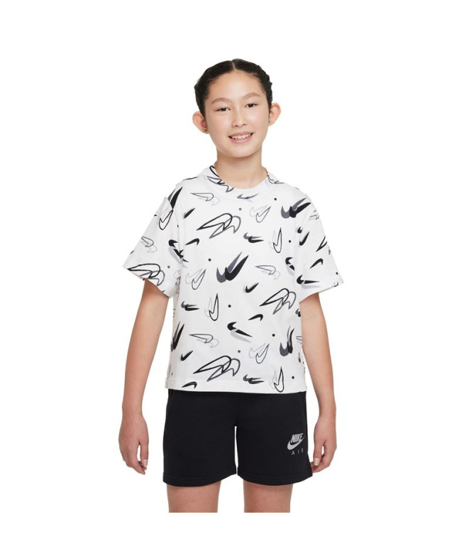 T-shirt à manches courtes Nike Boxy Swooshfetti Girl Blanc