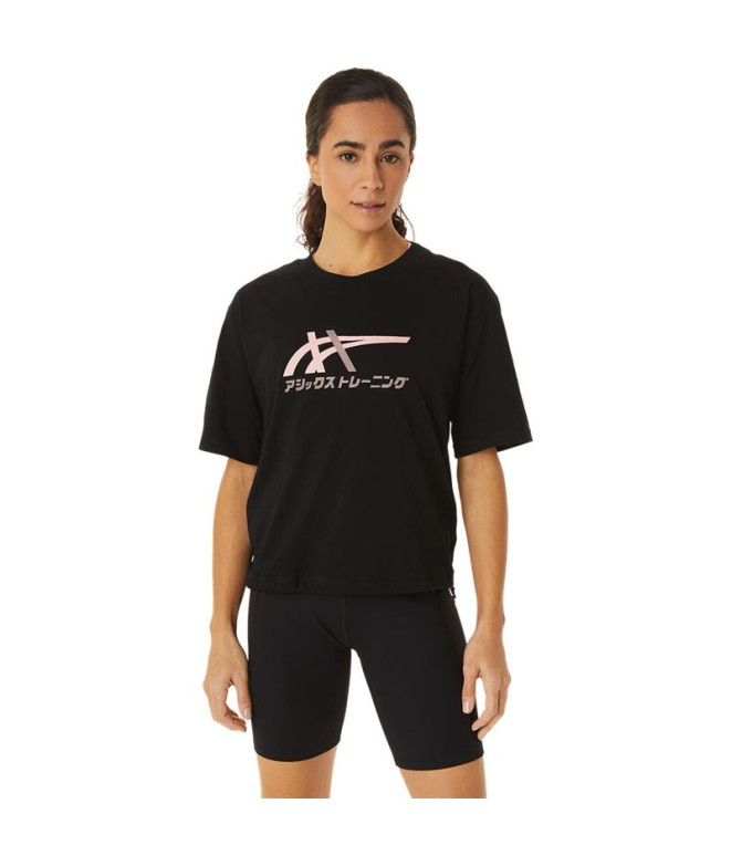 T-shirt de fitness Asics Tiger preto Mulher
