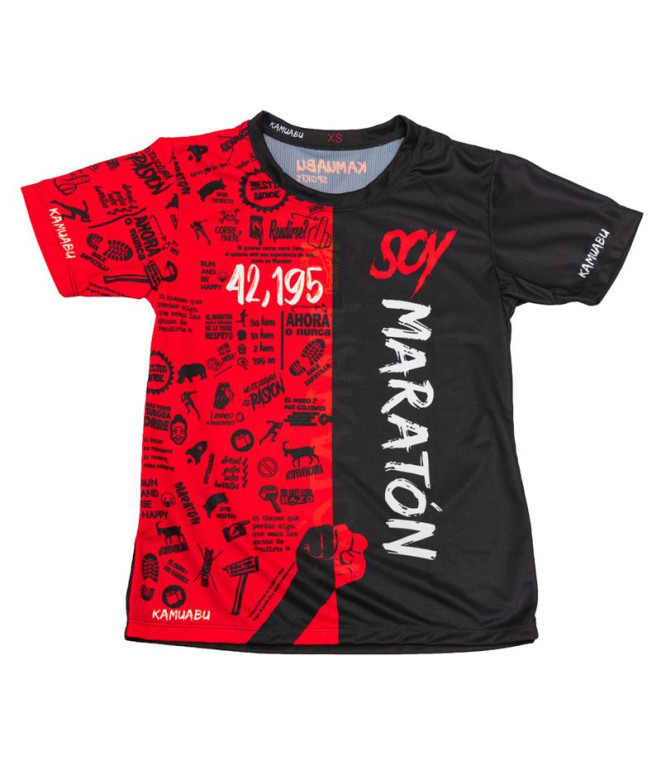 Camiseta de running Kamuabu SoyMaraton negro/rojo