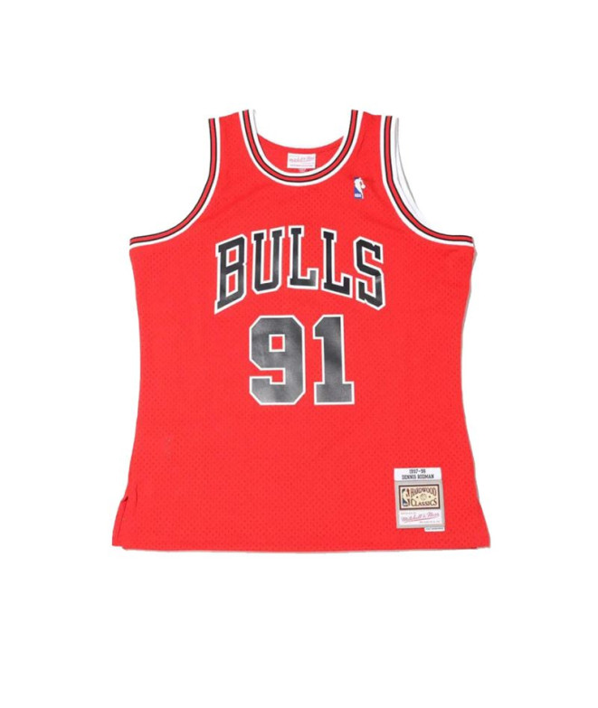 Mitchell & Ness Chicago Bull Dennis Rodman Camisolas de basquetebol para homem Vermelho