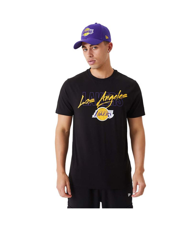 Camiseta New Era Script LA Lakers Negro Hombre