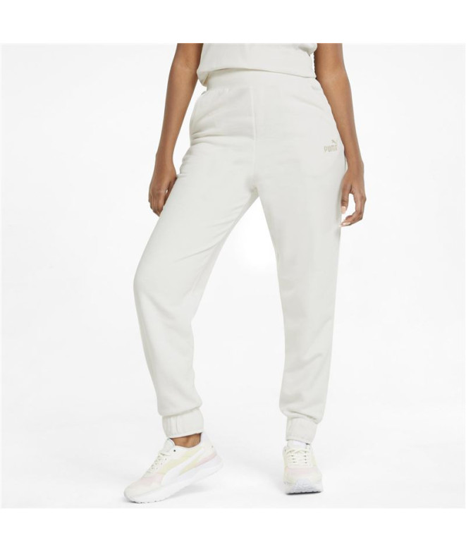 Pantalones Puma Ess+ Embroidery High Blanco Mujer