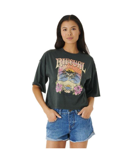 Camiseta Rip Curl Barrelled Heritage Crop Mujer Gris
