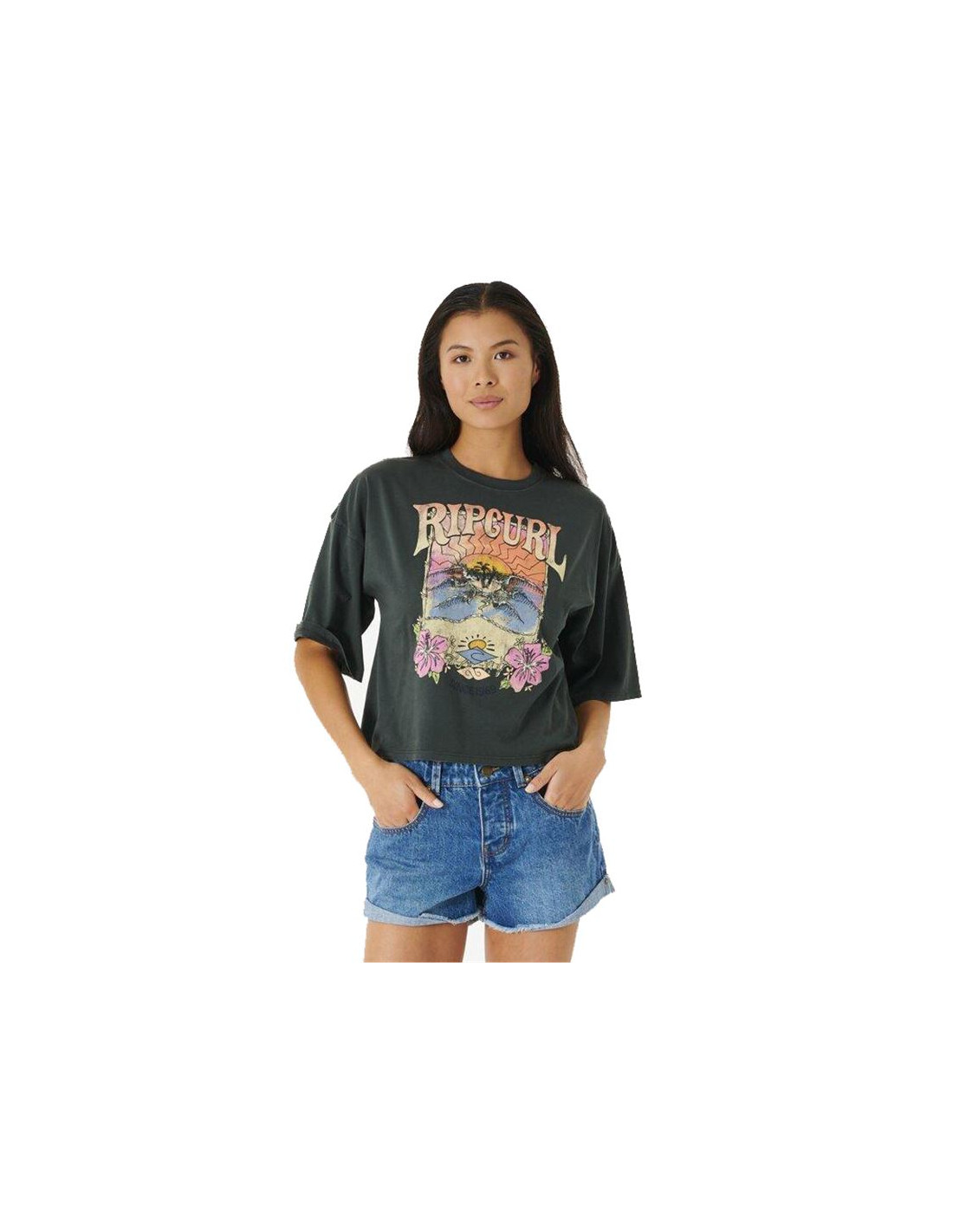 T-shirt Rip Curl Barrelled Heritage Crop Femmes Gris | Sport-T-Shirts
