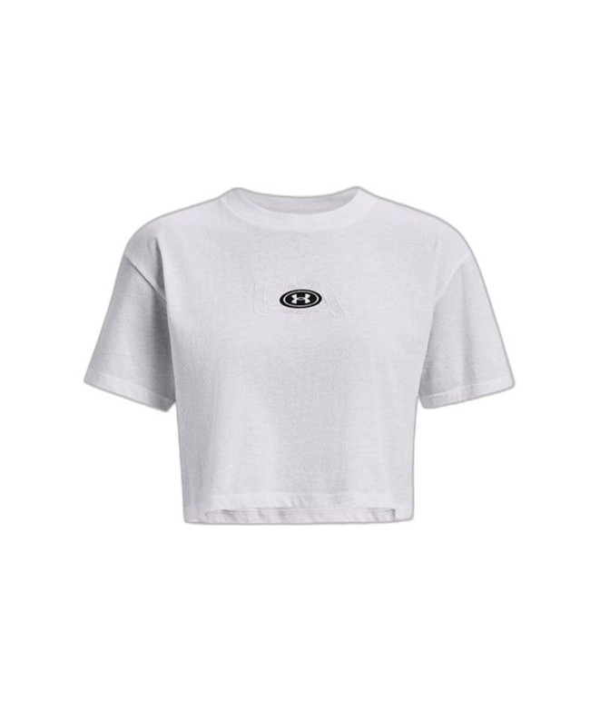 Camiseta de Fitness Under Armour Branded Logo Crop Ss Blanco Mujer