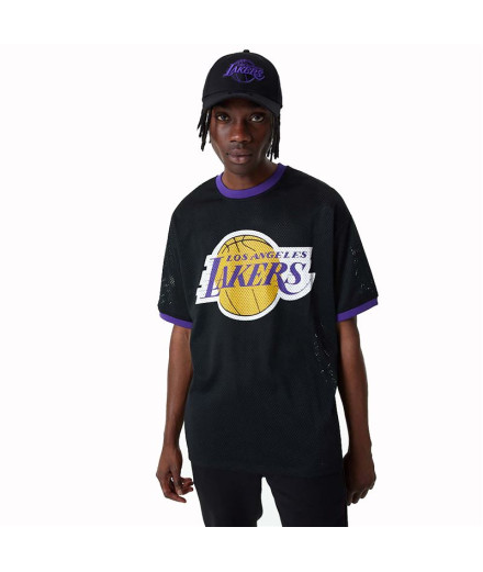 New Era T-shirt preta NBA Mesh LA Lakers para homem New Era T-shirt preta NBA Mesh LA Lakers para homem