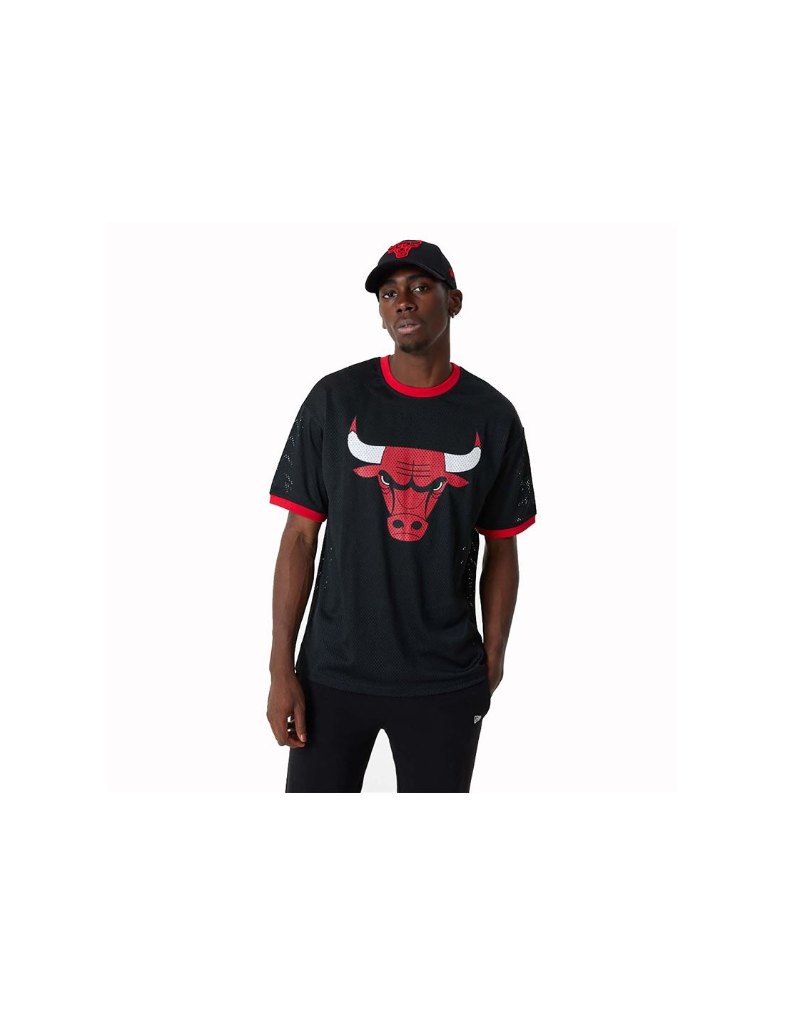 NEW ERA CHICAGO BULLS NBA TEAM LOGO MESH OVERSIZED T-SHIRT BLACK 60357112