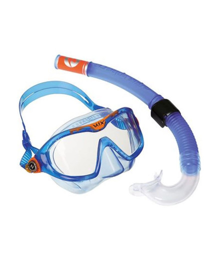 Set Tubo + Máscara Aqua Lung Mix Combo Azul Laranja Infantil