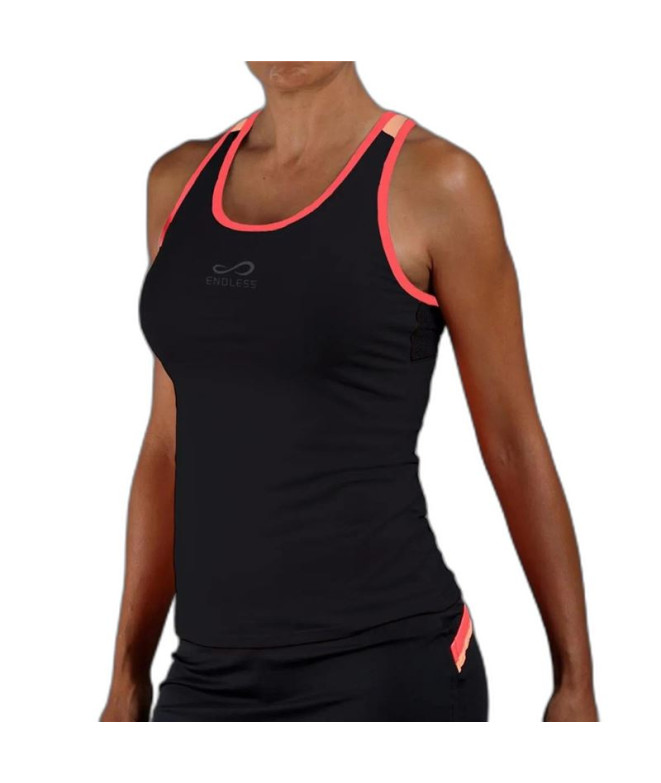 Chemise Padel Endless Flow Femmes Noir-Saumon