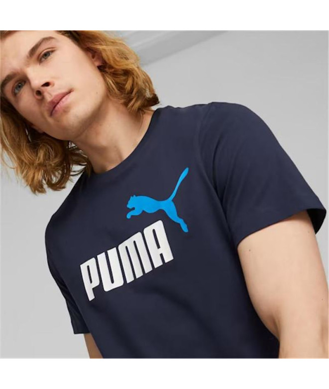 Camiseta Casual Puma Ess+ 2 Col Logo Navy Homem