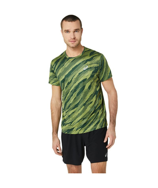 ASICS Core All Over Print Ss Top Running Top Hommes Cactus/Rain Forest