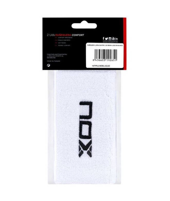 Muñequera de pádel Nox 2 Ud Blanca (Logo En Negro)
