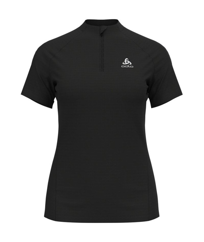 Camiseta de Trail Odlo Crew Neck S/S 1/2 Zip Essential Trail Mulher Preto