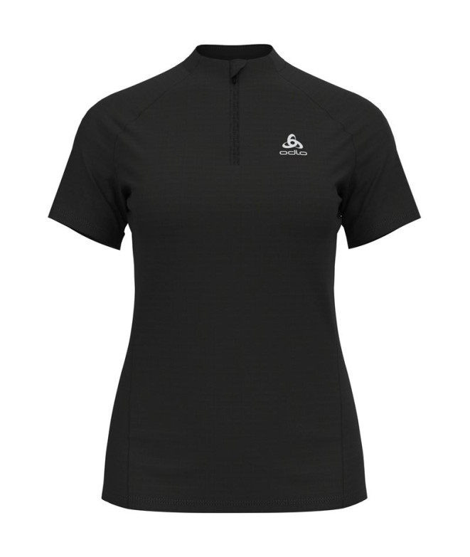T-shirt from Trail Odlo Crew Neck S/S 1/2 Zip Essential Trail Femme Black