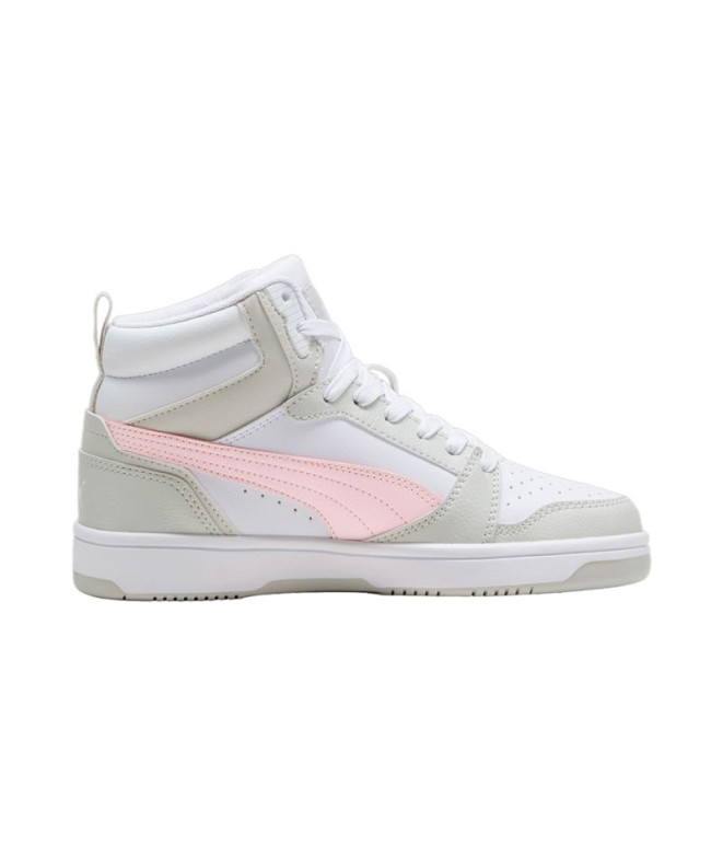 Chaussures Enfant Puma Rebound V6 Mid Blanc-Rose