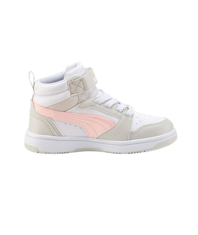 Chaussures Enfant puma Rebound V6 Mid Blanc-Rose