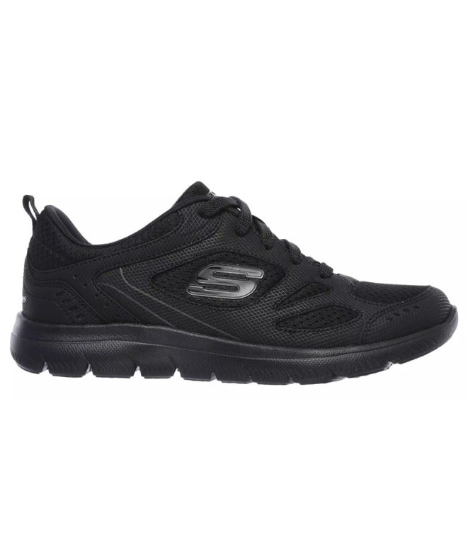 Sapatilhas Skechers Summits-Suited Mulher Couro preto/ Malha/ Guarnição Duraleather