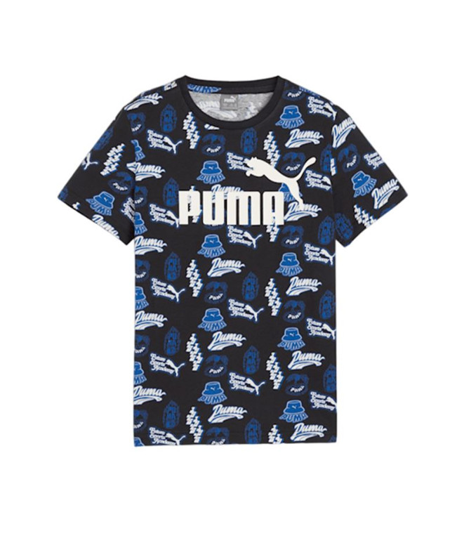 Camiseta Puma ESS+ MID 90s AOP Preto Infantil
