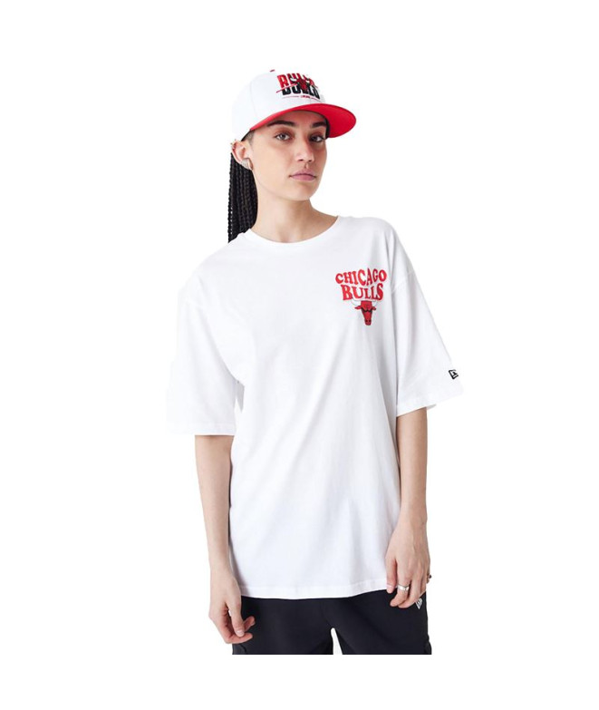 T-shirt New Era Nba Script Oversized Chicago Bulls Blanc Unisexe