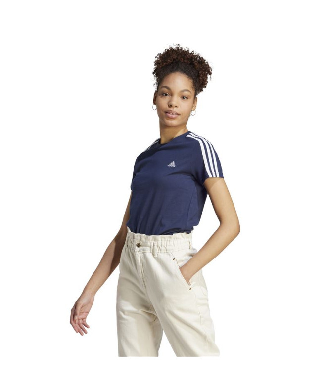 Camiseta adidas Essentials 3-Stripes Mulher Azul