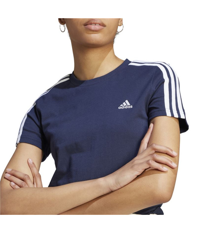 Camiseta adidas Essentials 3-Stripes Mulher Azul
