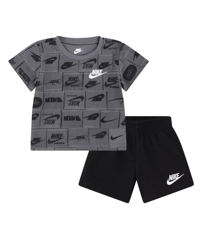 Conjunto Nike Sportswear Club Aop Short Set Menino Preto