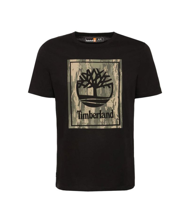 Camiseta Timberland Logotipo Stack Camo Preto Homem