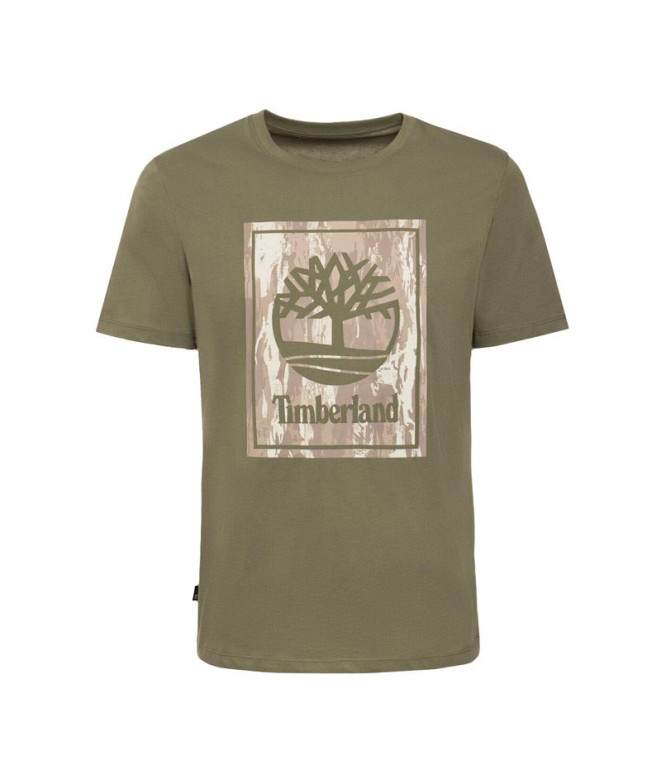 Camiseta Timberland Logotipo Stack Camo Verde Homem