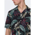 Camisa Only & Sons Corte Regular Colar Cubano Preto Homem