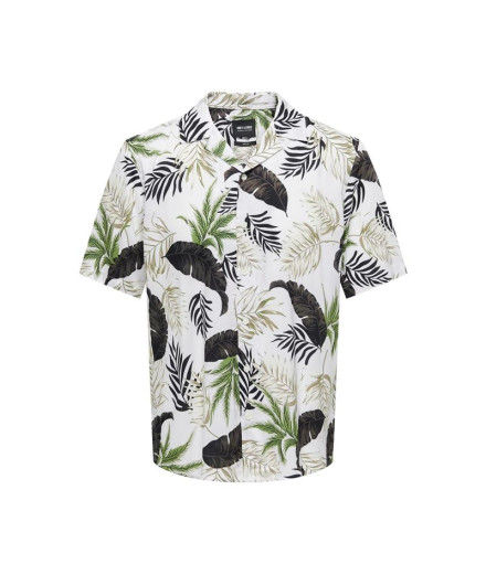 Camisa Only & Sons Corte Regular Colar Cubano Branco Homem