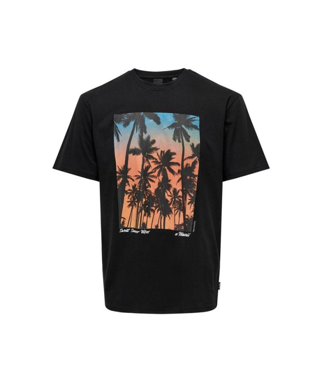 T-shirt Only & Sons Onskolton Reg Beach Noir Homme