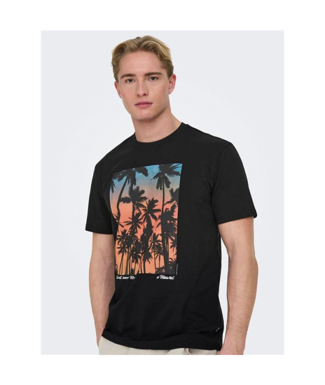 T-shirt Only & Sons Onskolton Reg Beach Noir Homme