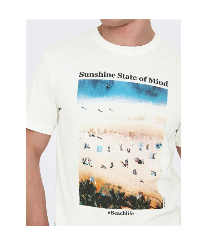 T-shirt Only & Sons Onskolton Reg Beach Blanc...