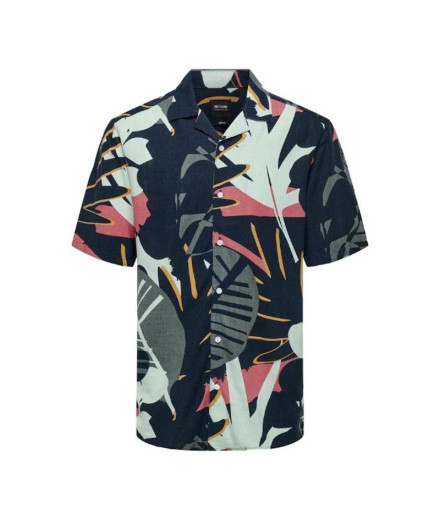 Camisa Only & Sons Onsbertil Reg Visc Linen Navy Blazer...