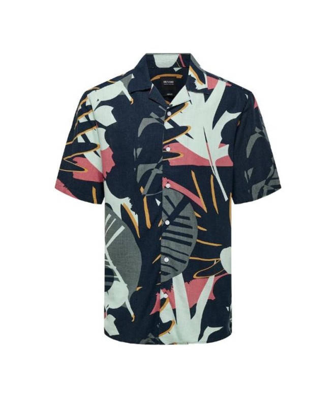 Camisa Only & Sons Onsbertil Reg Visc Linen Navy Blazer Hombre