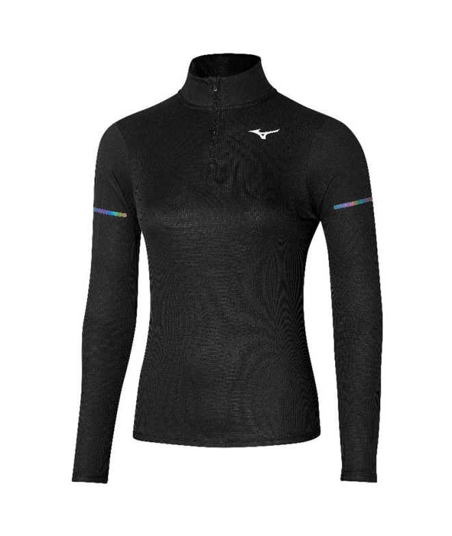 Camiseta Running Mizuno de Dryaeroflow Half-Zip Preto Mulher