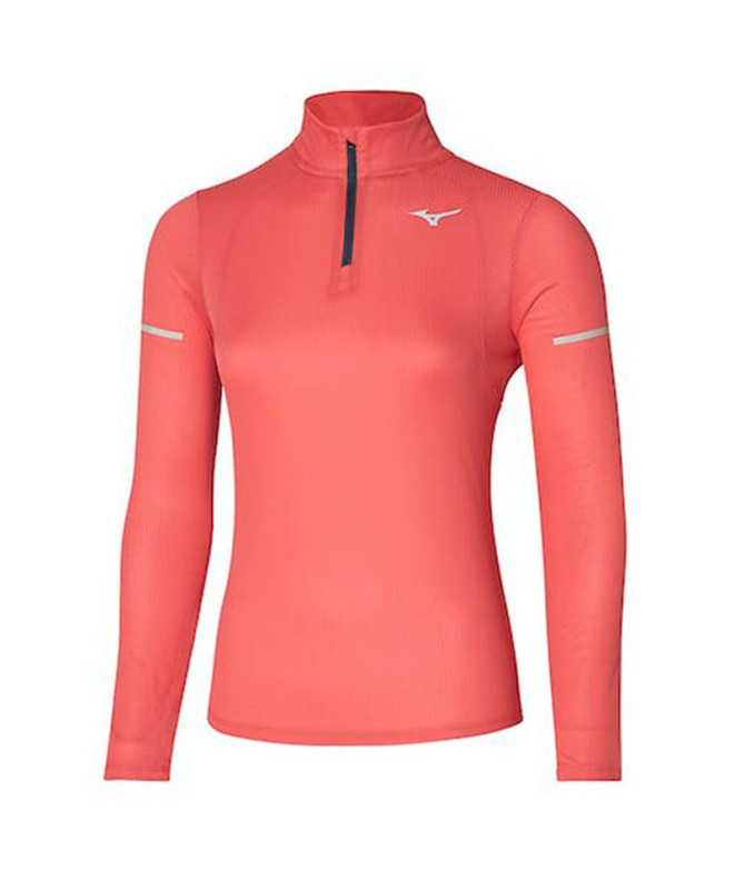 T-shirt Running Mizuno de Dryaeroflow Half-Zip Salmon Red Femme