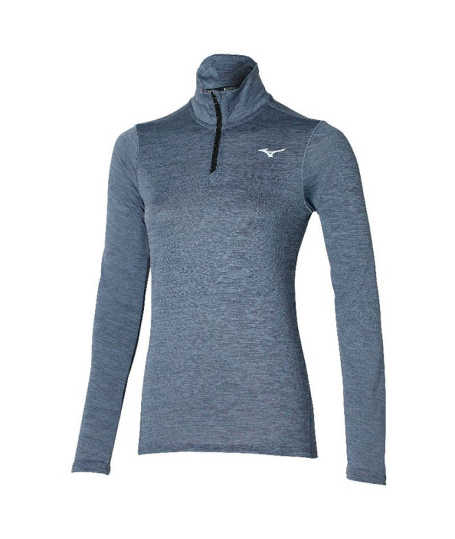 Camiseta Fitness Mizuno de Impulse core Half-Zip Azul Mulher