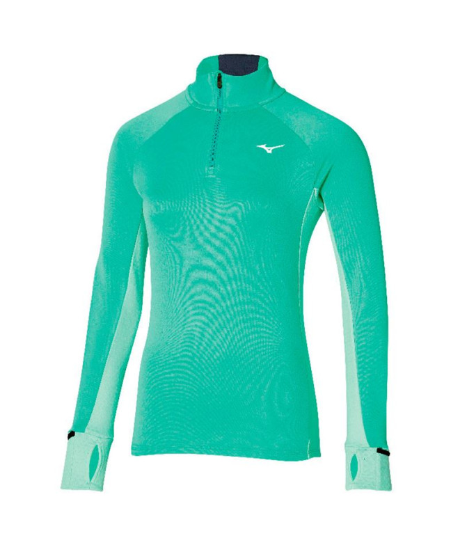 Moletom Running Mizuno de Warmalite Half-Zip Verde mulher