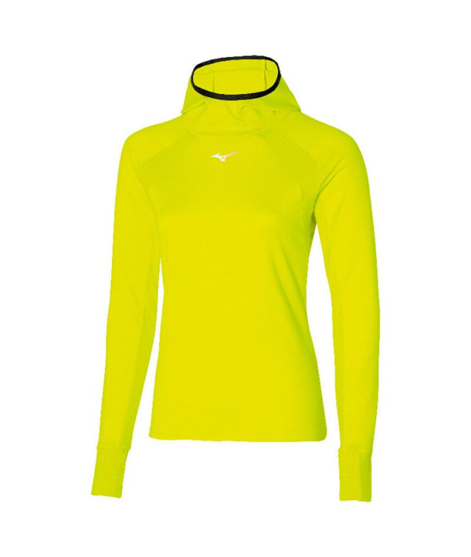 Moletom Running Mizuno de Warmalite com capuz amarelo mulher