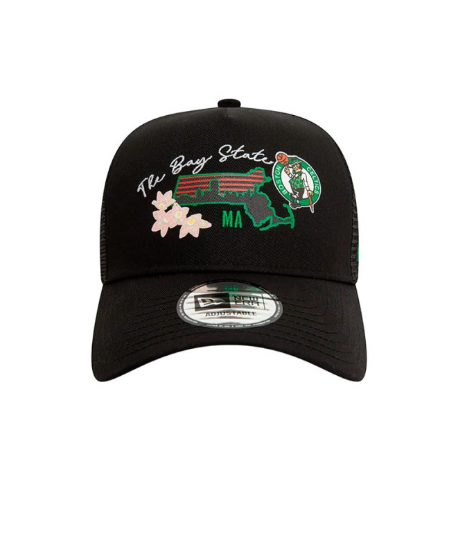 Boné New Era Boston Celtics NBA Team Logo A-Frame Trucker Preto Homem