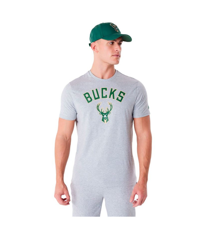 Camiseta New Era NBA Regular Milwaukee Bucks Cinzento Homem
