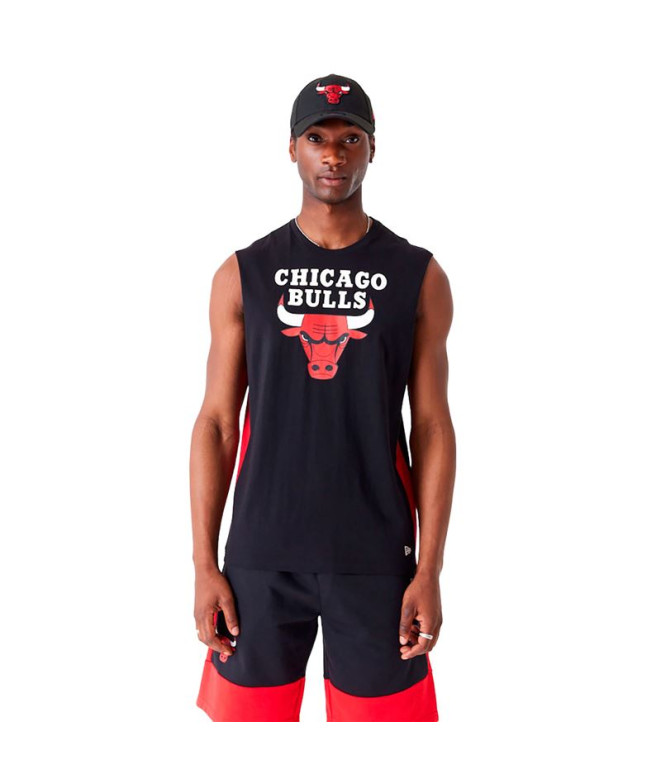 Camiseta New Era Bloco de cores dos Chicago Bulls Homem Preto