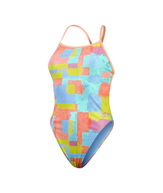 Bañador de Natación Speedo Allover Digital V-Back Mujer Azul/Coral