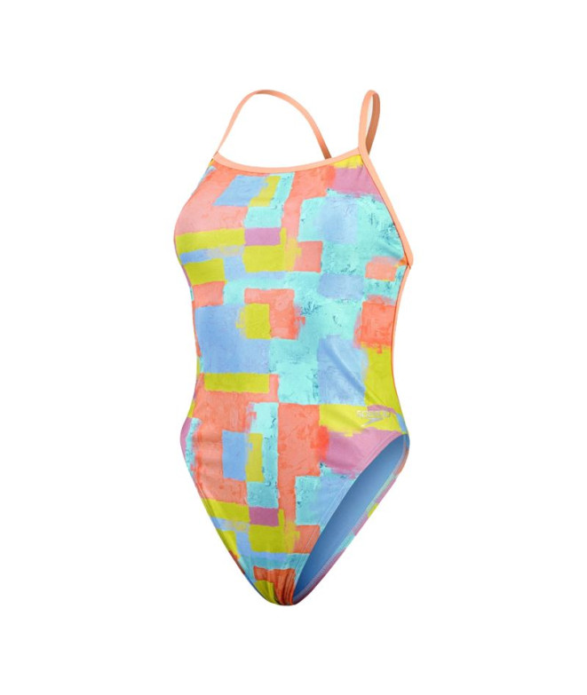 Maillot de bain Natation Speedo Femme de Allover Digital V-Back Bleu/Coral