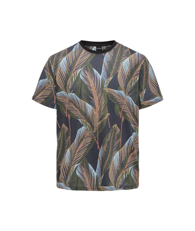 Camiseta Only & Sons Onskobe Reg Banana Leaf Preto Homem